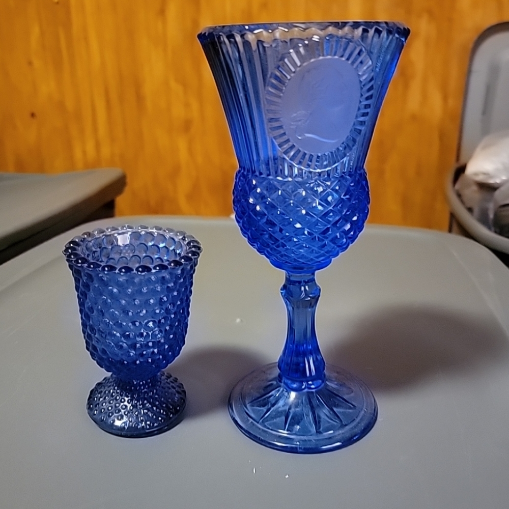 Avon George Washington Blue Cobalt Goblet plus small goblet